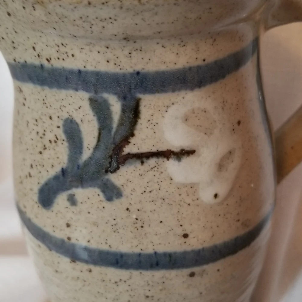 Vintage Handcrafted Ceramic Vase with Blue and Brown Accents